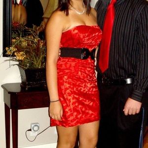 City Studio Red Cheetah / Leopard Strapless Dress